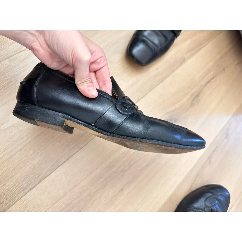 Gucci Mens Black Leather Interlocking GG Logo Loafers Shoes Size 41 Italy